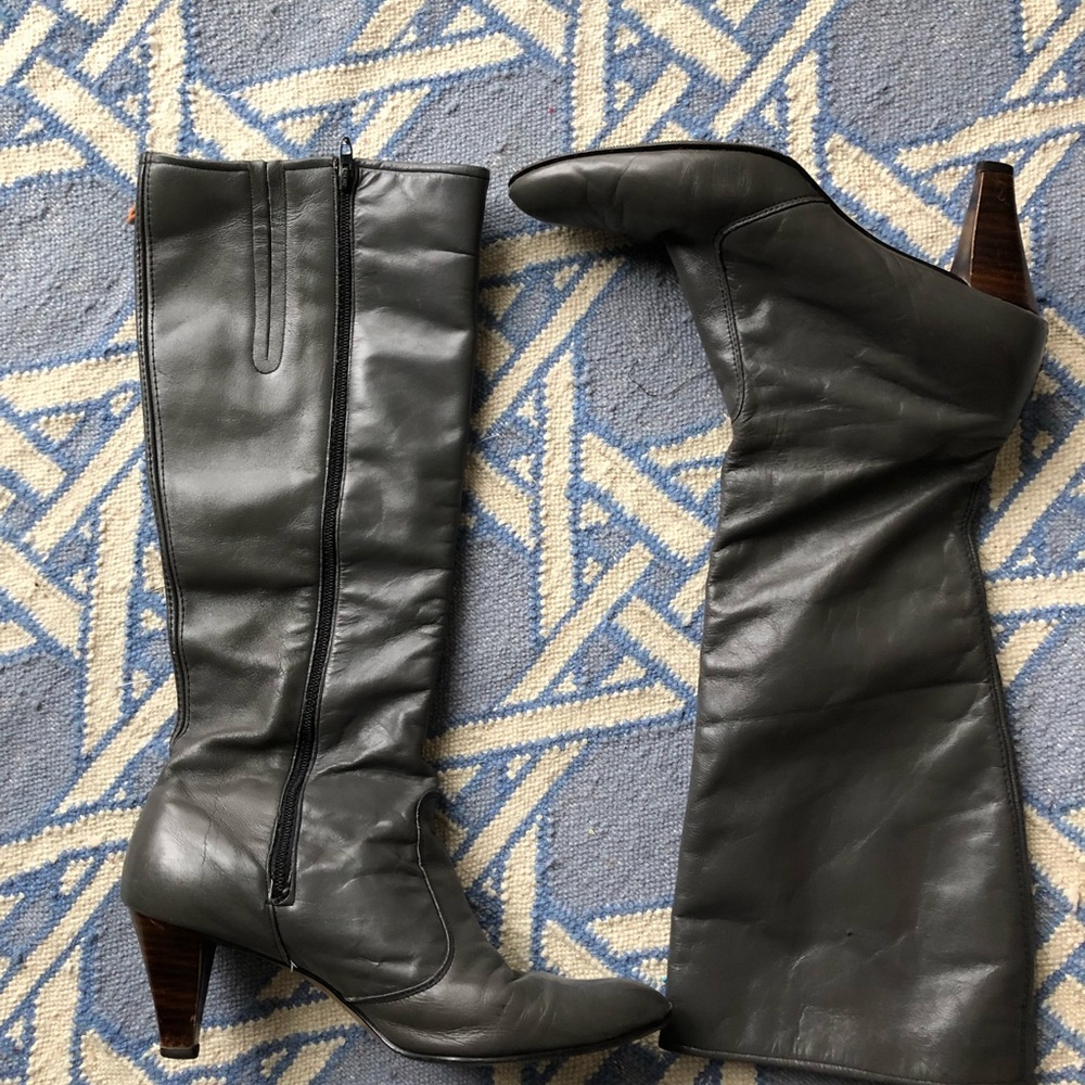 Sexy vintage leather dark gray boots! 9-91/2 N